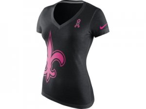 New Orleans Saints Nike Women\'s Breast Cancer Awareness Tri Blend V Neck T-Shirt Black