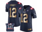 Mens Nike New England Patriots #12 Tom Brady Limited Navy Gold Rush Super Bowl LI Champions NFL Jersey