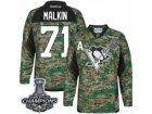 Mens Reebok Pittsburgh Penguins #71 Evgeni Malkin Authentic Camo Veterans Day Practice 2017 Stanley Cup Champions NHL Jersey