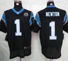 Nike Panthers #1 Cam Newton Black With Hall of Fame 50th Patch NFL Elite Jersey