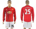 Manchester United #25 Valencia Red Home Long Sleeves Soccer Club Jersey