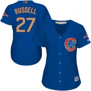 Chicago Cubs #27 Addison Russell Blue Women World Series Champions Gold Program Cool Base Jersey