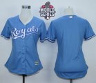 Women Kansas City Royals Blank Light Blue Alternate 1 W 2015 World Series Patch Stitched MLB Jersey