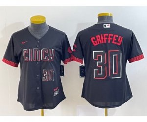 Women\'s Cincinnati Reds #30 Ken Griffey Jr Number Black 2023 City Connect Cool Base Stitched Jersey2