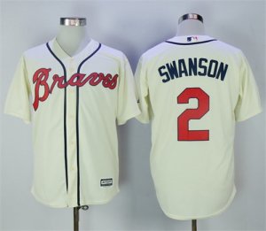 Men\'s Majestic Atlanta Braves #2 Dansby Swanson Cream New Cool Base Jersey