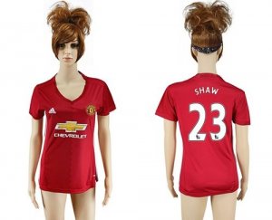 Womens Manchester United #23 Shaw Red Home Soccer Club Jersey