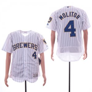 Brewers #4 Paul Molitor Royal White Flexbase Jersey