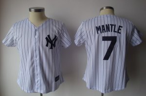 MLB Women Jerseys NY yankee #7 mantle white[black strip]