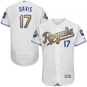 Kansas City Royals #17 Wade Davis White 2015 World Series Champions Gold Program FlexBase Authentic Stitched MLB Jersey