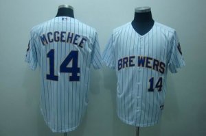 mlb milwaukee brewers #14 mcgehee white(blue strip)