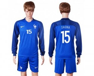 France #15 Sagna Home Long Sleeves Soccer Country Jersey