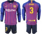 2018-19 Barcelona 3 PIQUE Home Long Sleeve Soccer Jersey