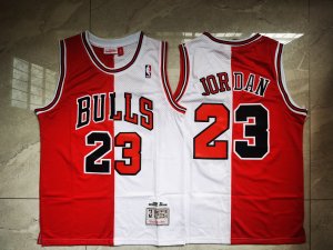 Bulls #23 Michael Jordan Split White Red 1996-97 Hardwood Classics Mesh Jersey