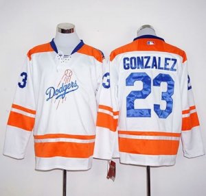 Los Angeles Dodgers #23 Adrian Gonzalez White Orange Long Sleeve Stitched MLB Jersey