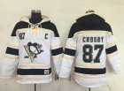 Mens Pittsburgh Penguins #87 Sidney Crosby White Sawyer Hooded Sweatshirt Stitched NHL Jersey