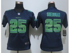 Women New Nike Seattle Seahawks #25 Sherman Navy Blue Strobe Jerseys