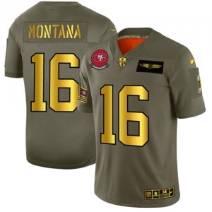 Nike #49ers 16 Joe Montana 2019 Olive Gold Salute To Service Limited Jersey