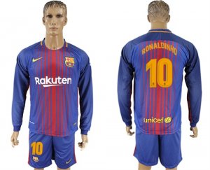 2017-18 Barcelona 10 RONALDINHO Home Long Sleeve Soccer Jersey