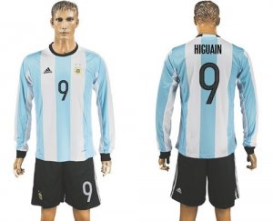 Argentina #9 HiguaÃ­n Home Long Sleeves Soccer Country Jersey