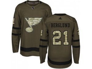 Youth Adidas St. Louis Blues #21 Patrik Berglund Green Salute to Service Stitched NHL Jersey