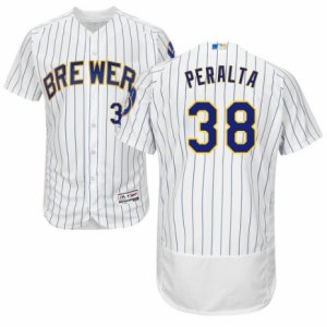 Men\'s Majestic Milwaukee Brewers #38 Wily Peralta White Flexbase Authentic Collection MLB Jersey