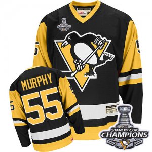 Mens CCM Pittsburgh Penguins #55 Larry Murphy Authentic Black Throwback 2016 Stanley Cup Champions NHL Jersey