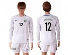 Brazil #12 Carreira White Goalkeeper Long Sleeves Soccer Country Jersey