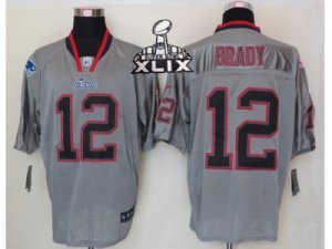 2015 Super Bowl XLIX Nike NFL New England Patriots #12 Tom Brady grey jerseys[Elite Lights Out]
