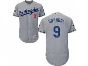 Los Angeles Dodgers #9 Yasmani Grandal Authentic Grey Road 2017 World Series Bound Flex Base MLB Jersey