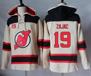 Mens New Jersey Devils #19 Travis Zajac Cream Sawyer Hooded Sweatshirt Stitched NHL Jersey