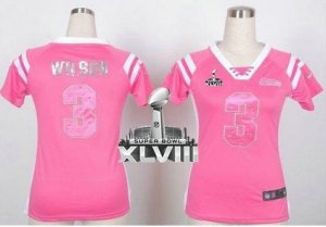 Nike Seattle Seahawks #3 Russell Wilson Pink Super Bowl XLVIII Women NFL Elite Draft Him Shimmer Jersey