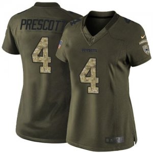 Womens Nike Dallas Cowboys #4 Dak Prescott Green Stitched NFL Limited Salute to Service Jersey