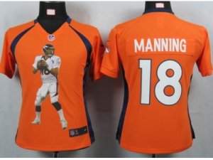 Nike Women Denver Broncos #18 Manning Orange Portrait Fashion Game Jersey