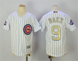 Cubs #9 Javier Baez White World Series Champions Youth Gold Program Cool Base Jersey