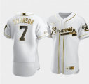 Braves #7 Dansby Swanson White Gold Nike Flexbase Jersey