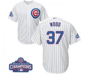 Youth Majestic Chicago Cubs #37 Travis Wood Authentic White Home 2016 World Series Champions Cool Base MLB Jersey