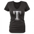 Women's Texas Rangers Fanatics Apparel Platinum Collection V-Neck Tri-Blend T-Shirt Black