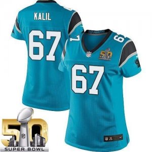 Women Nike Panthers #67 Ryan Kalil Blue Alternate Super Bowl 50 Stitched Jersey