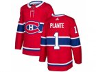 Men Adidas Montreal Canadiens #1 Jacques Plante Red Home Authentic Stitched NHL Jersey