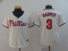 Phillies #3 Bryce Harper Cream Youth Cool Base Jersey
