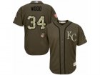 Mens Majestic Kansas City Royals #34 Travis Wood Replica Green Salute to Service MLB Jersey