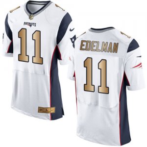 Nike New England Patriots #11 Julian Edelman White Mens Stitched NFL New Elite Gold Jersey