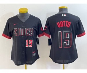 Women\'s Cincinnati Reds #19 Joey Votto Number Black 2023 City Connect Cool Base Stitched Jersey2