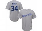 Mens Majestic Kansas City Royals #34 Travis Wood Replica Grey Road Cool Base MLB Jersey