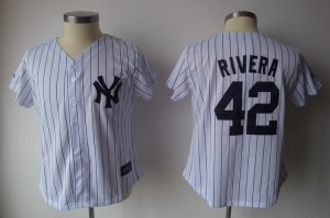 MLB Women Jerseys NY yankee #42 rivera white[black strip]