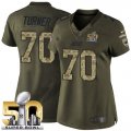 Women Nike Panthers #70 Trai Turner Green Super Bowl 50 Stitched Salute to Service Jersey