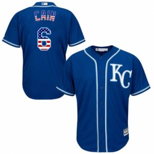 Men\'s Majestic Kansas City Royals #6 Lorenzo Cain Replica Royal Blue USA Flag Fashion MLB Jersey