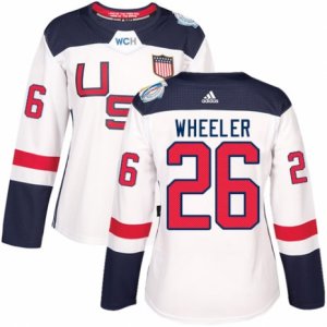 Women\'s Adidas Team USA #26 Blake Wheeler Authentic White Home 2016 World Cup Hockey Jersey