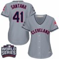 Womens Majestic Cleveland Indians #41 Carlos Santana Authentic Grey Road 2016 World Series Bound Cool Base MLB Jersey