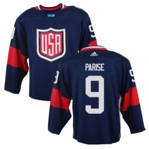 Youth Adidas Team USA #9 Zach Parise Authentic Navy Blue Away 2016 World Cup Ice Hockey Jersey